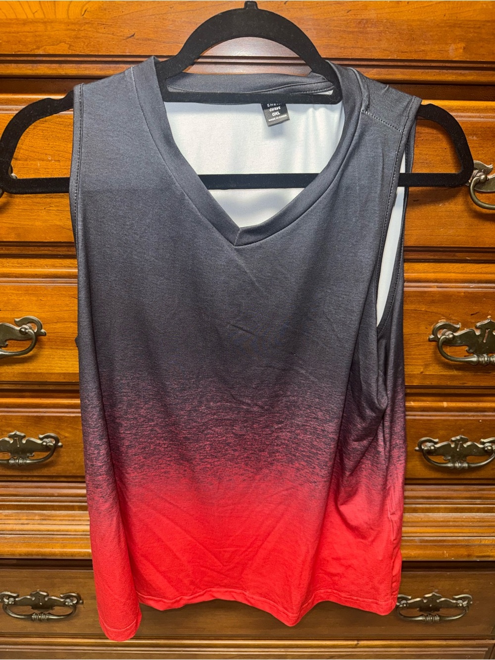 SHEIN Gray to Red Ombre V-Neck Tank Top